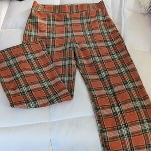 LAST CHANCE Free People Plaid Straight Leg Pants in Orange and Green